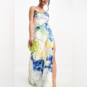 Hope and Ivy The Sabine Satin Cowl Neck Cami Maxi Dress